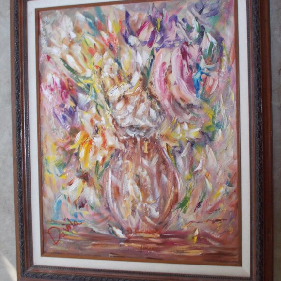 Original "Immaculate Floral" impressionistic oil painting 16"x20" framed - Picture 4 of 6